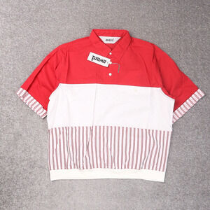 VTG 80s 90s Award Deadstock Large Red White Striped Short Sleeve Collared Shirt